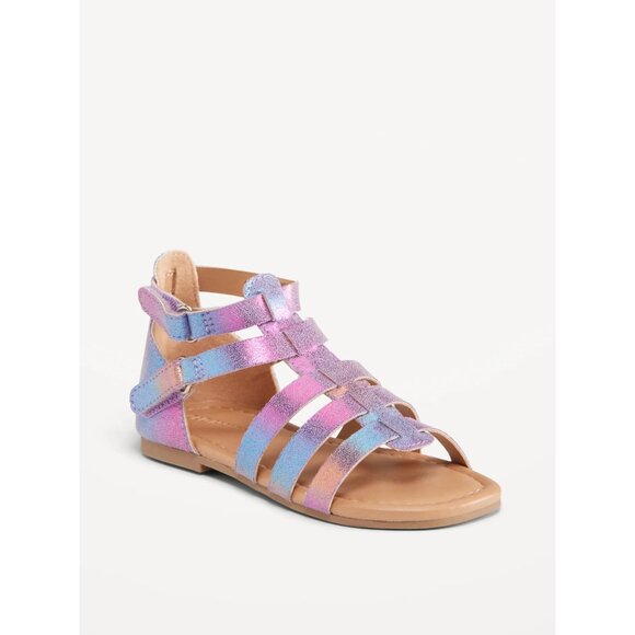 Old Navy Toddler Girls Size 7 Metallic Faux Leather Gladiator Sandals in Purple - Picture 1 of 8